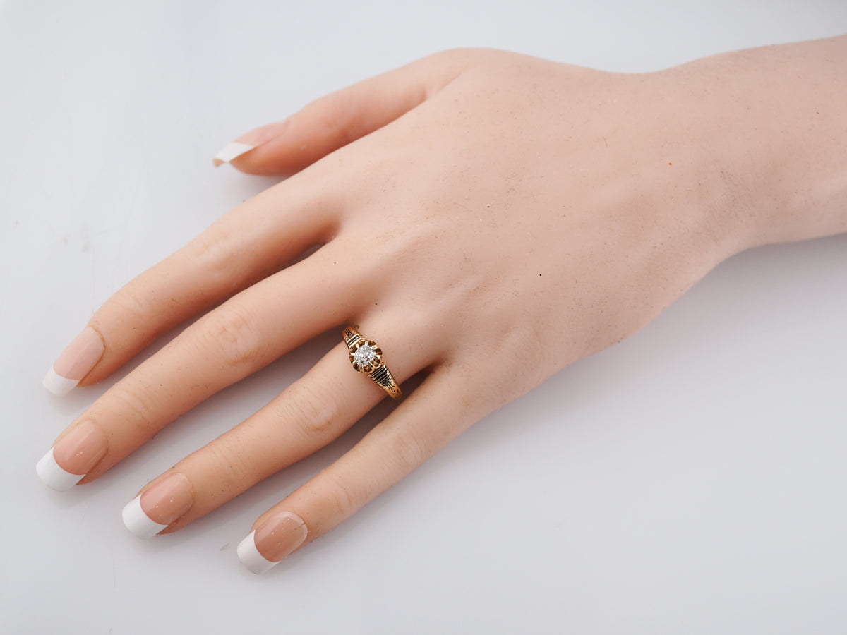 Old Mine Cut Diamond Engagement Ring in Yellow Gold