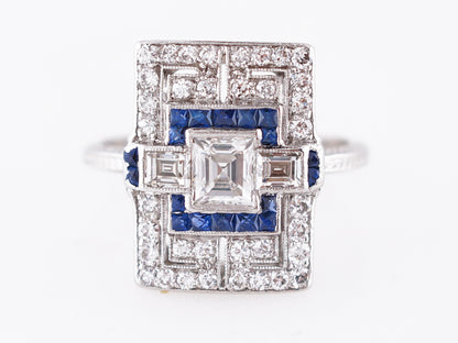 Antique Right Hand Ring Art Deco .47 Asscher Cut Diamond in Platinum
