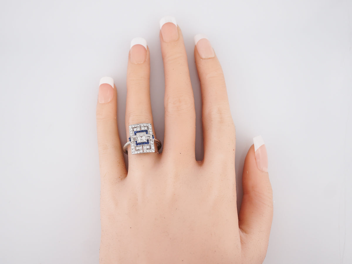 Antique Right Hand Ring Art Deco .47 Asscher Cut Diamond in Platinum