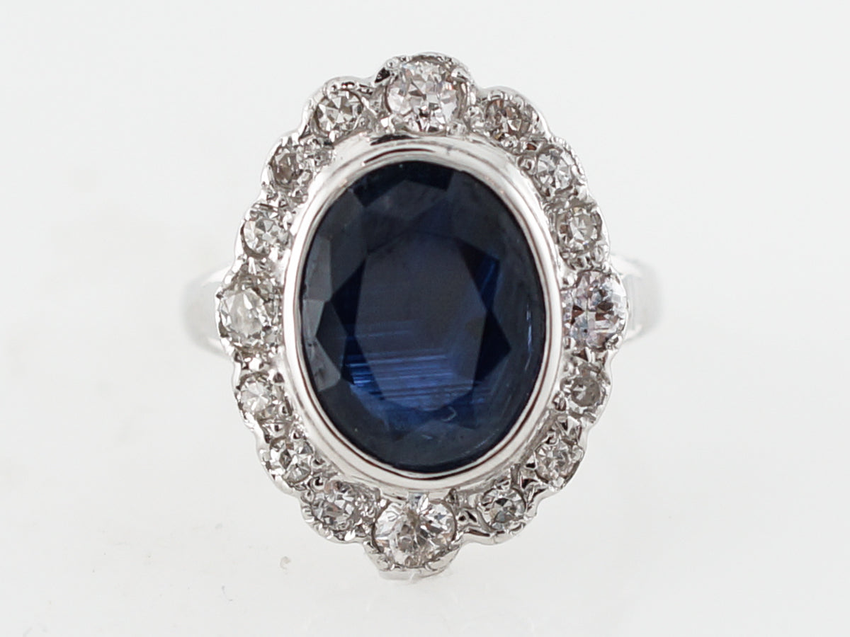 Antique Right Hand Ring Art Deco 2.86 Oval Cut Sapphire in 18k White Gold