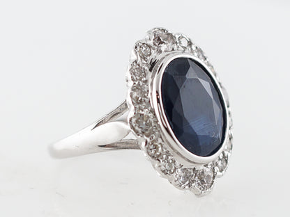 Antique Right Hand Ring Art Deco 2.86 Oval Cut Sapphire in 18k White Gold