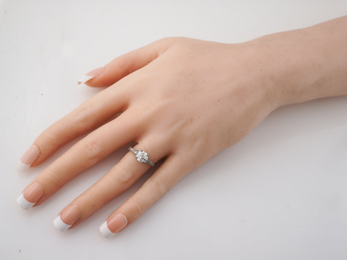 Antique Engagement Ring Art Deco GIA 1.03 Old European Cut Diamond in Platinum