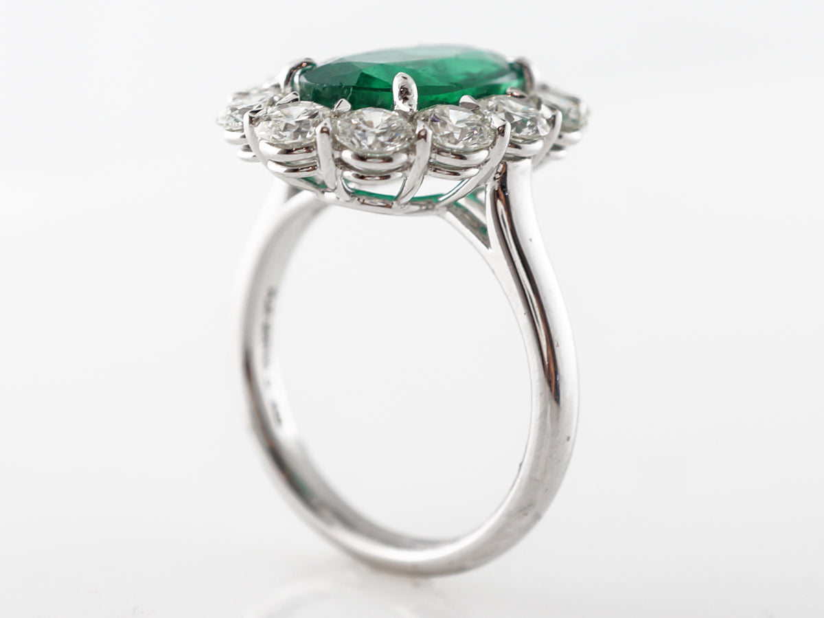 Halo Style Emerald & Diamond Cocktail Ring Platinum