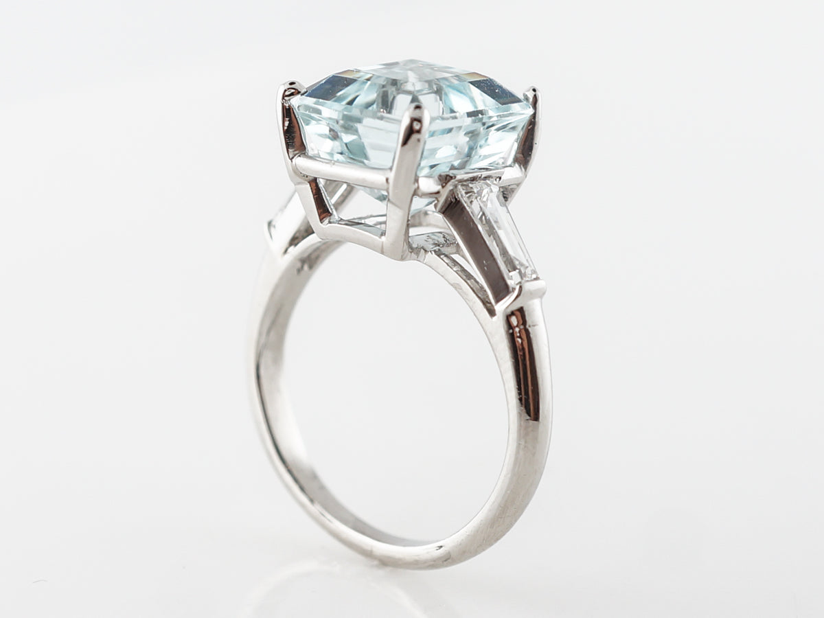 4 Carat Aquamarine Cocktail Ring w/ Diamonds in Platinum
