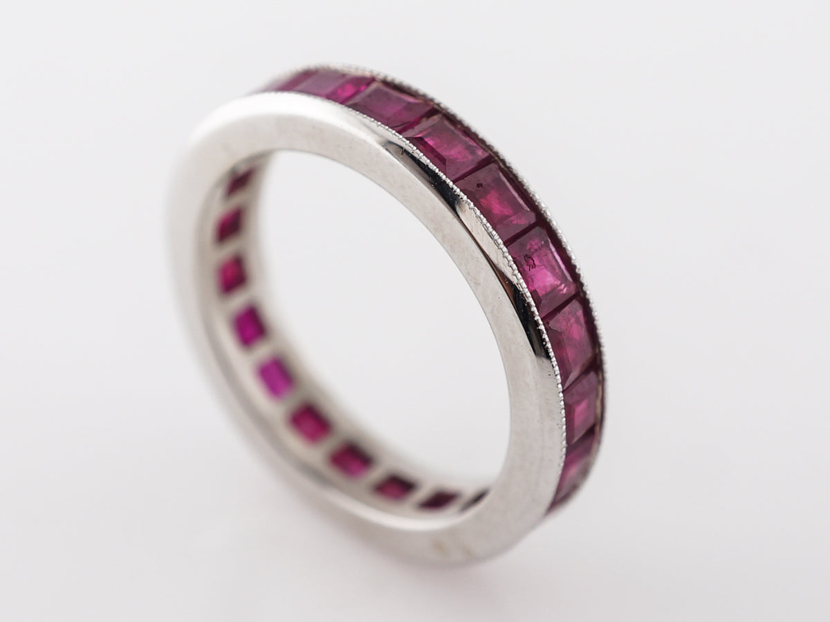 4 Carat Ruby Eternity Band w/ Milgrain in 14k White Gold