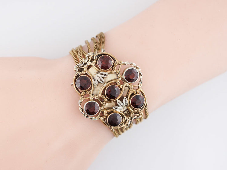 Vintage Bracelet Retro 9.73cttw Round Cut Garnets in 14k Yellow Gold