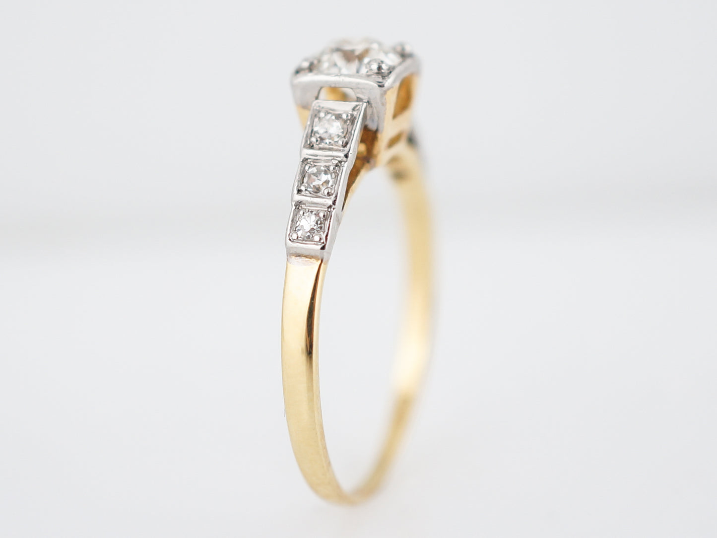 Vintage Engagement Ring Retro .38 Old European Cut Diamond in 14k Yellow Gold & Platinum