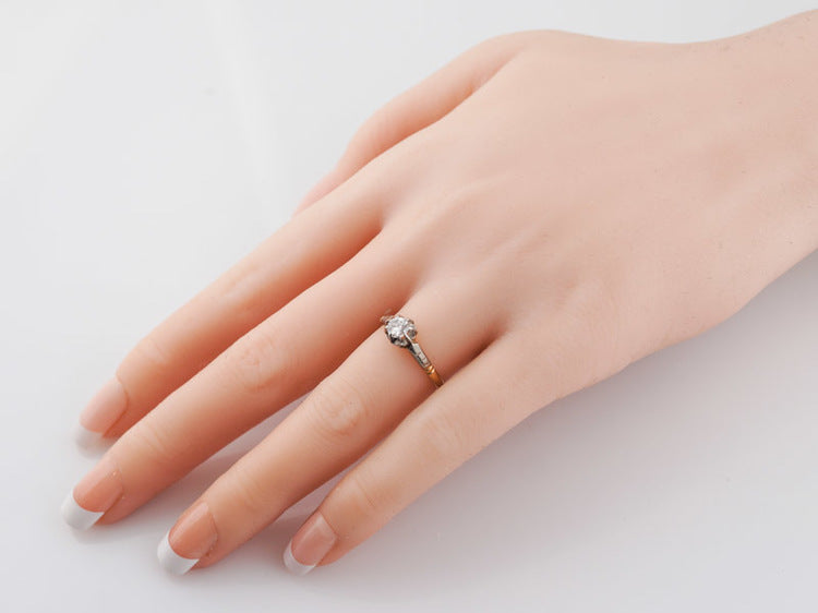 Antique Engagement Ring Art Deco .25ct Old European Cut Diamond in 18k Yellow Gold & Platinum
