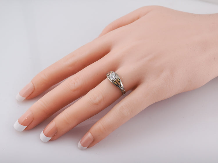 Antique Engagement Ring Art Deco .58ct Old European Cut Diamond in 18k Yellow, White & Rose Gold