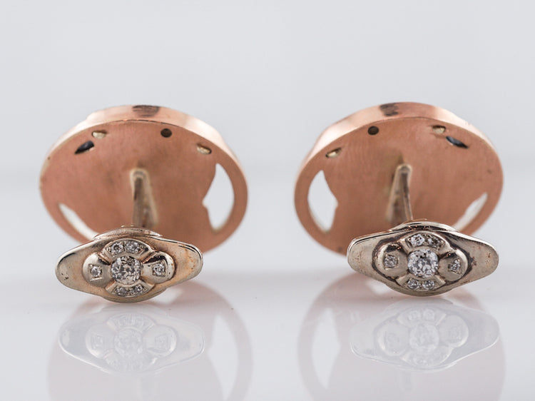 Modern Cufflinks Russian 2.00 Round Brilliant & Single Cut Diamonds in 15k Yellow Gold