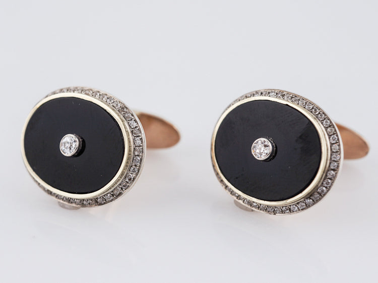 ***RTV***Antique Cufflinks Victorian .62 Old European Cut Diamonds in 15k Yellow Gold