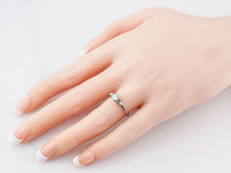 Antique Engagement Ring Jabel Art Deco .33 Old European Cut Diamond in 18k White Gold