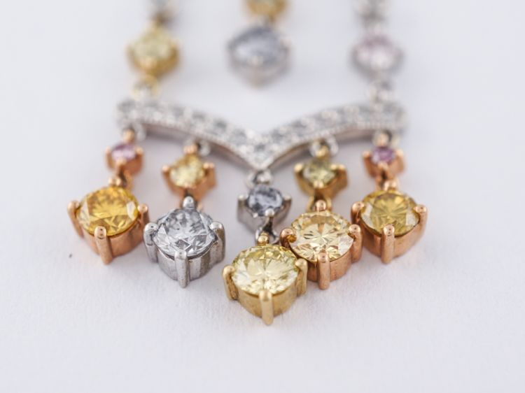 Dangle Earrings Modern 4.17 Round Brilliant Cut Diamonds in 14k White and Yellow Gold