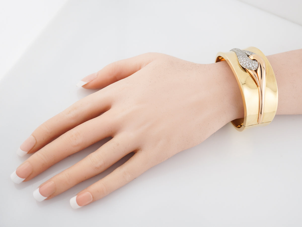 **RTV 1/10/19**Vintage Bracelet Retro 1.50 Round Brilliant Cut Diamonds in 18K Yellow, White & Rose Gold