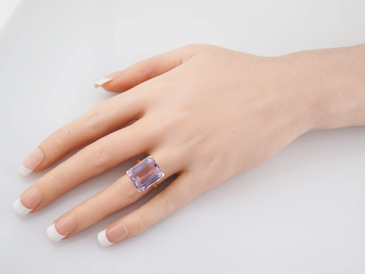 Vintage Cocktail Ring Mid-Century 12.00 Emerald Cut Amethyst in 14k Yellow Gold
