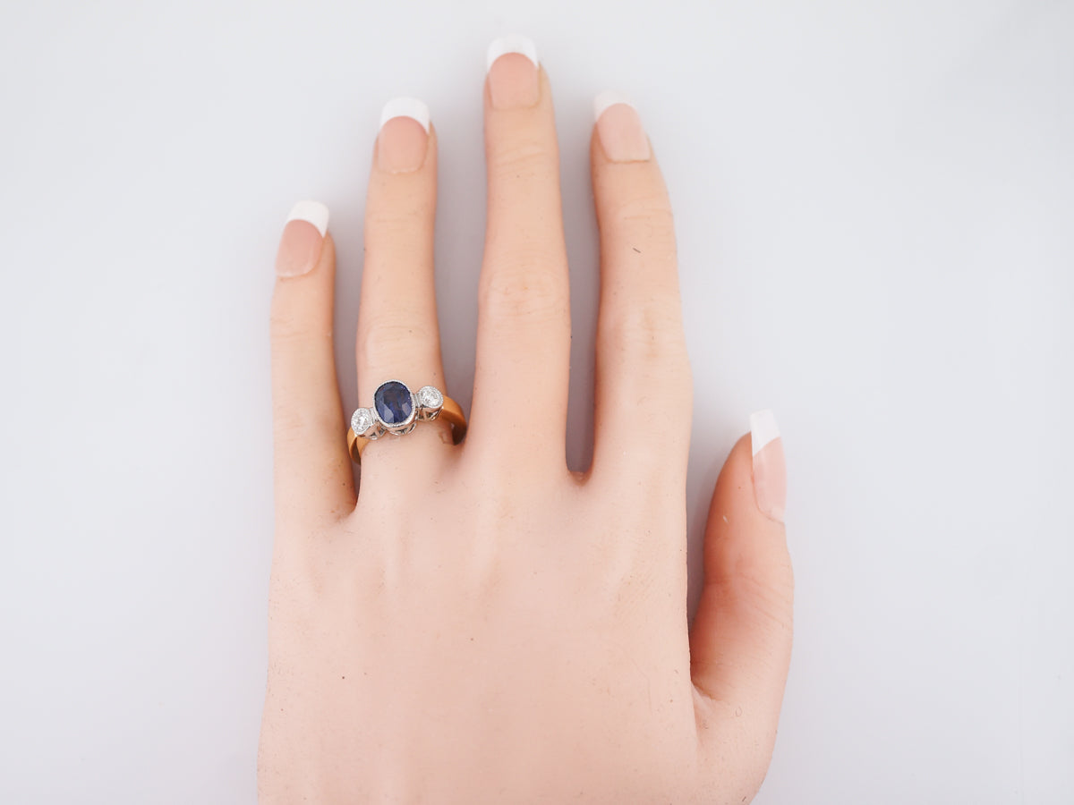 Vintage Engagement Ring Retro 2.33 Oval Cut Sapphire in 18k Yellow Gold & Platinum