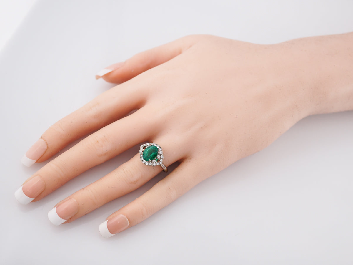 Right Hand Ring Modern 1.89 Oval Cut Emerald in 18k White Gold