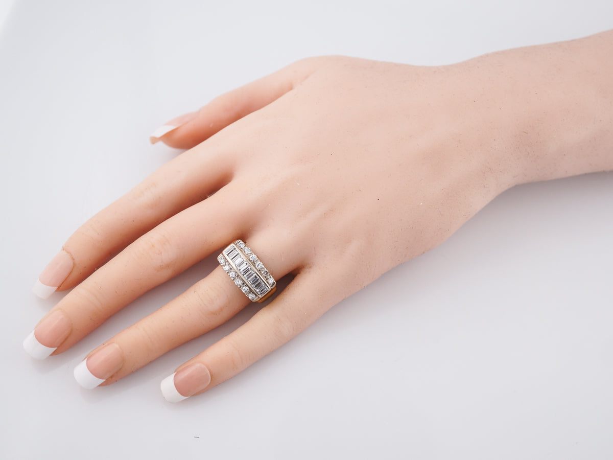 Vintage Right Hand Ring Mid-Century 1.30 Baguette Cut Diamonds in 14k Yellow Gold