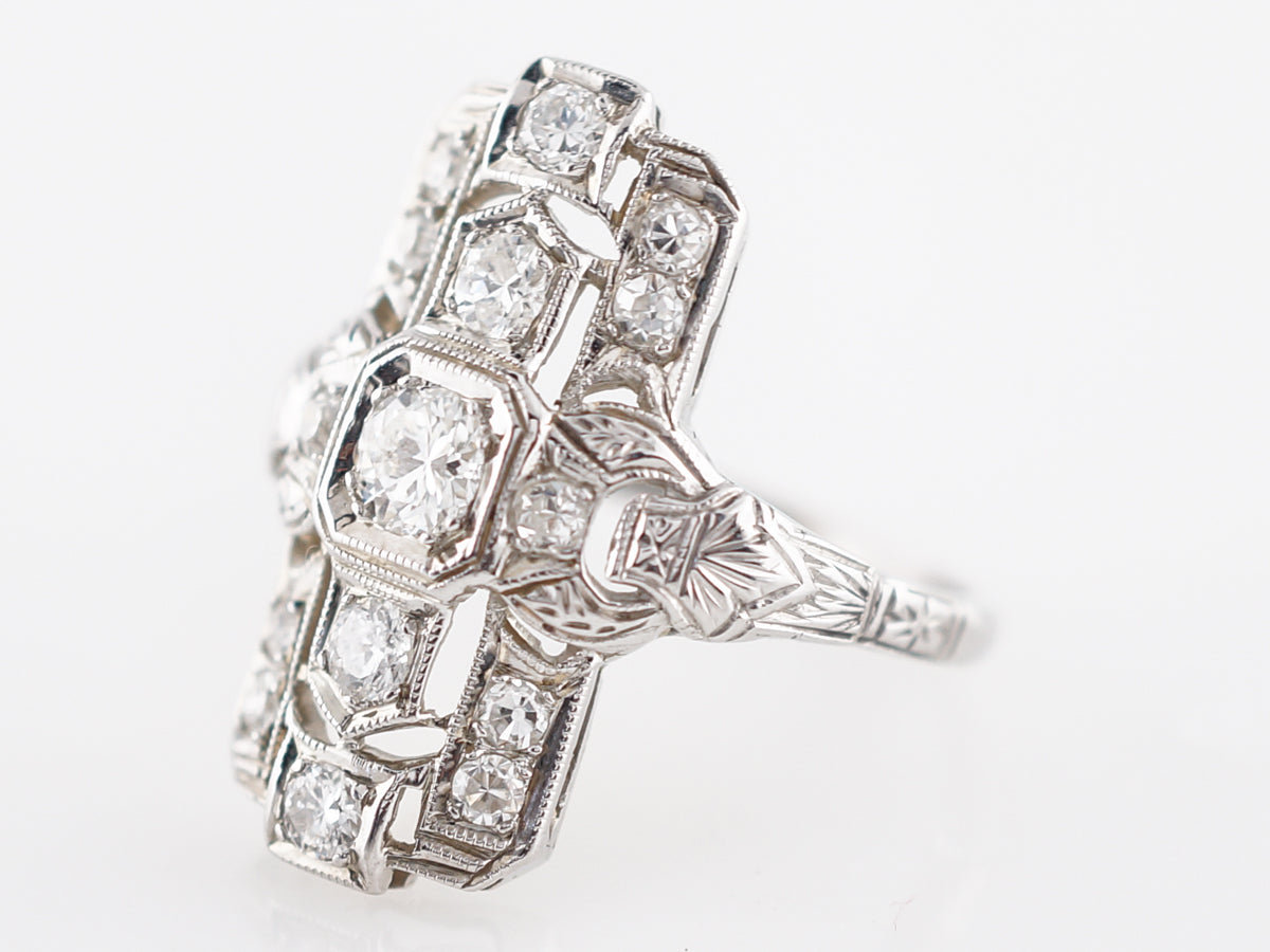 Antique Right Hand Ring Art Deco .78 Round Cut Diamonds in 18k White Gold