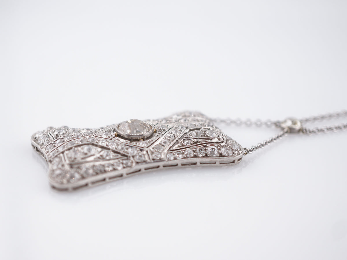 Antique Necklace Art Deco 5.08 Old European Cut Diamonds in 18k White Gold & Platinum