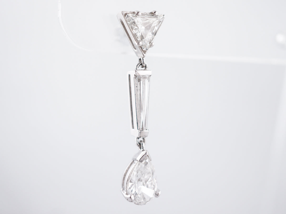 Vintage Earrings Retro 1.65 Pear Cut Diamond in 18k White Gold