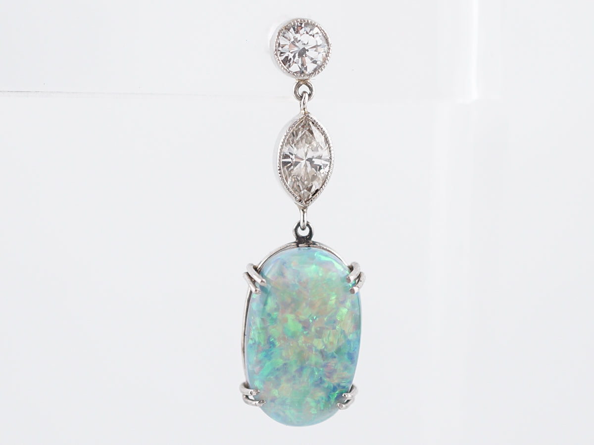 Earrings Dangle Drop Modern 4.50 Oval Cut Opal & Diamonds in Platinum