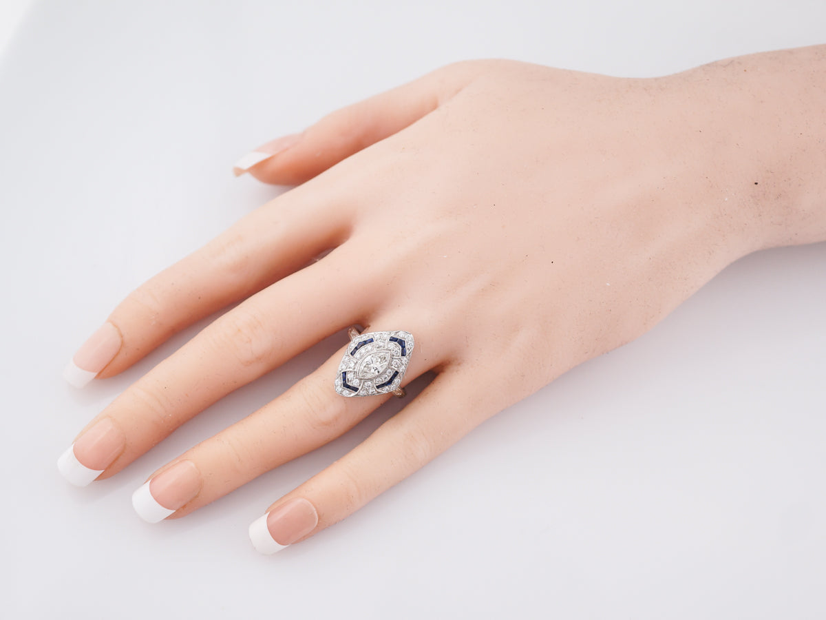 Right Hand Ring Modern .54 Marquise Cut Diamond in Platinum