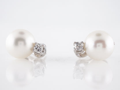**RTV1/10/19**Earrings Modern Pearl & .64 Radiant Square Cut Diamonds in Platinum