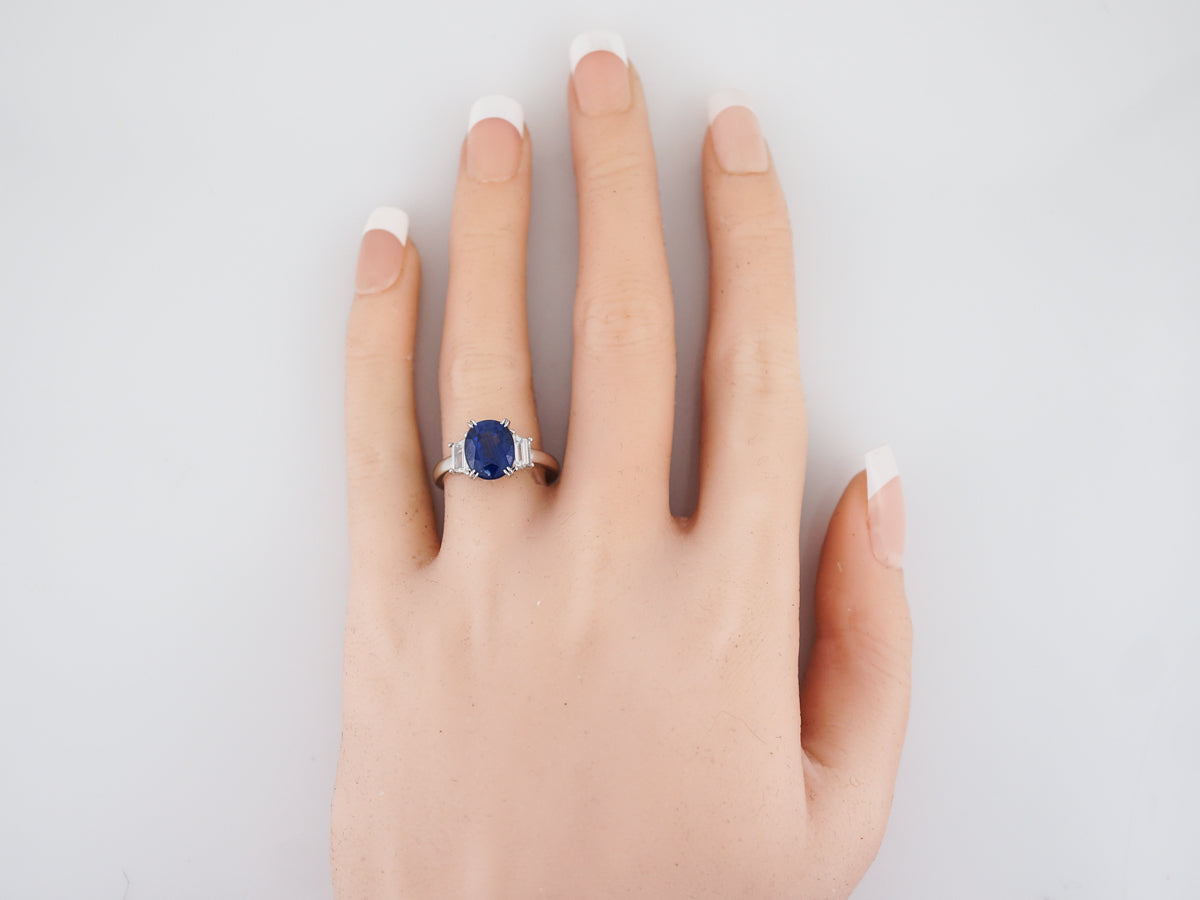 Engagement Ring Modern 3.43 Oval Cut Sapphire in Platinum