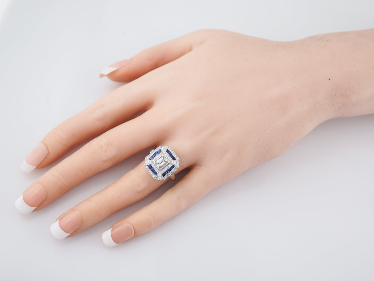 Right Hand Ring Modern .70 Emerald Cut Diamond in Platinum