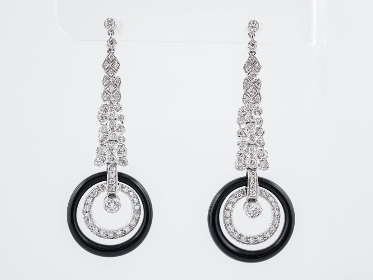 **RTV 1/10/19**Earrings Modern Onyx & 1.02 Round Brilliant Cut Diamonds in Platinum