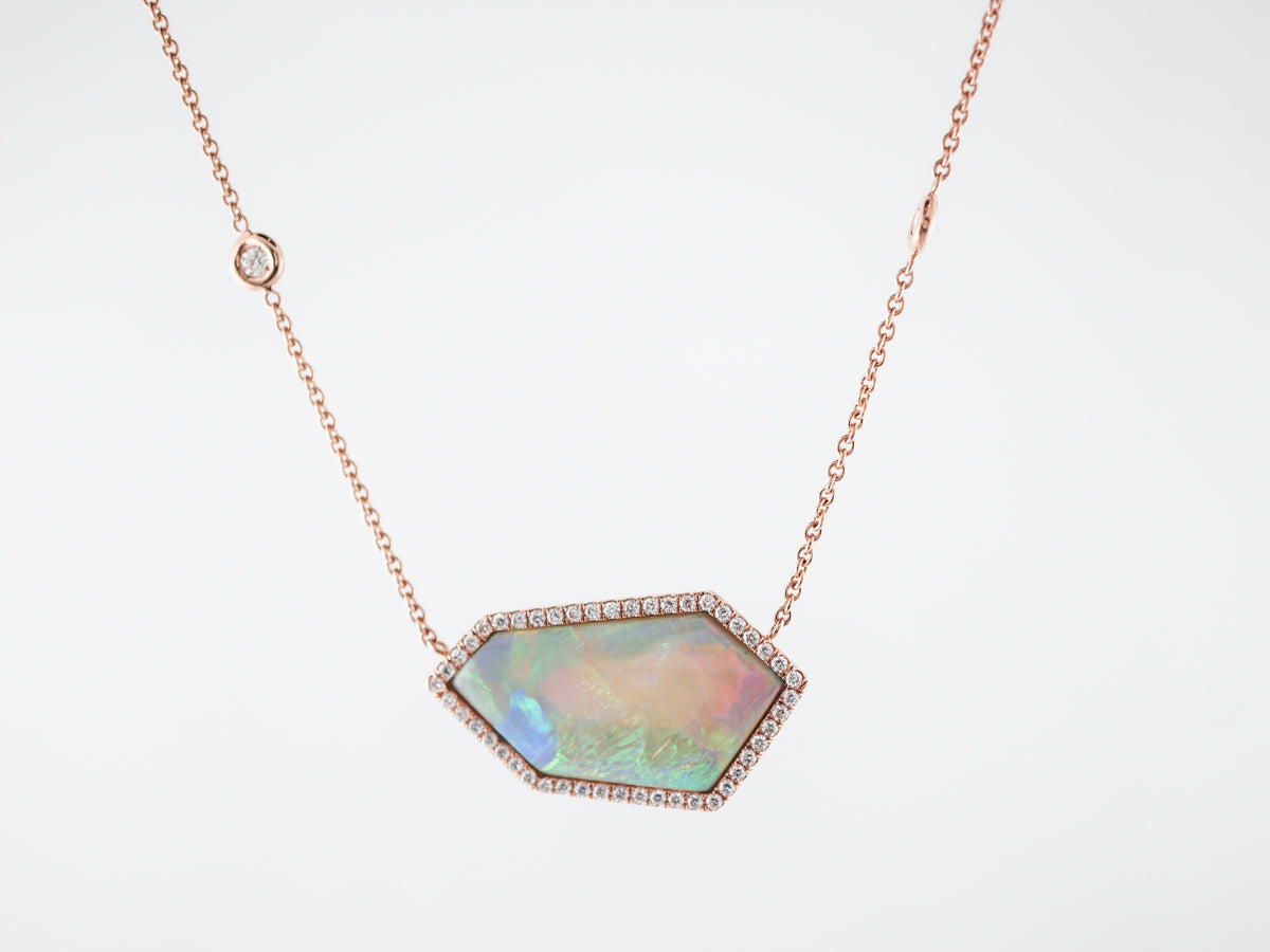 Necklace Modern 9.89 Cabochon Cut Opal in 18k Rose Gold