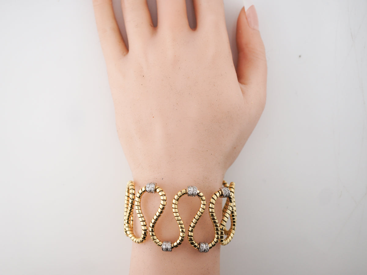 Vintage Bangle Bracelet Mid-Century .30 Round Brilliant Cut Diamonds in 18k Yellow Gold