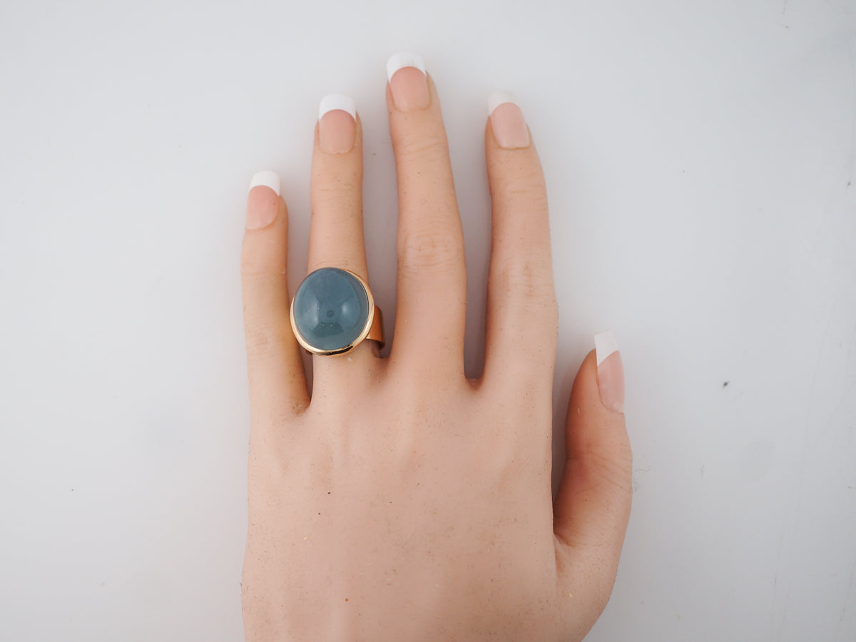 Cocktail Ring Modern 34.26 Cabochon Cut Aquamarine in 14k Yellow Gold