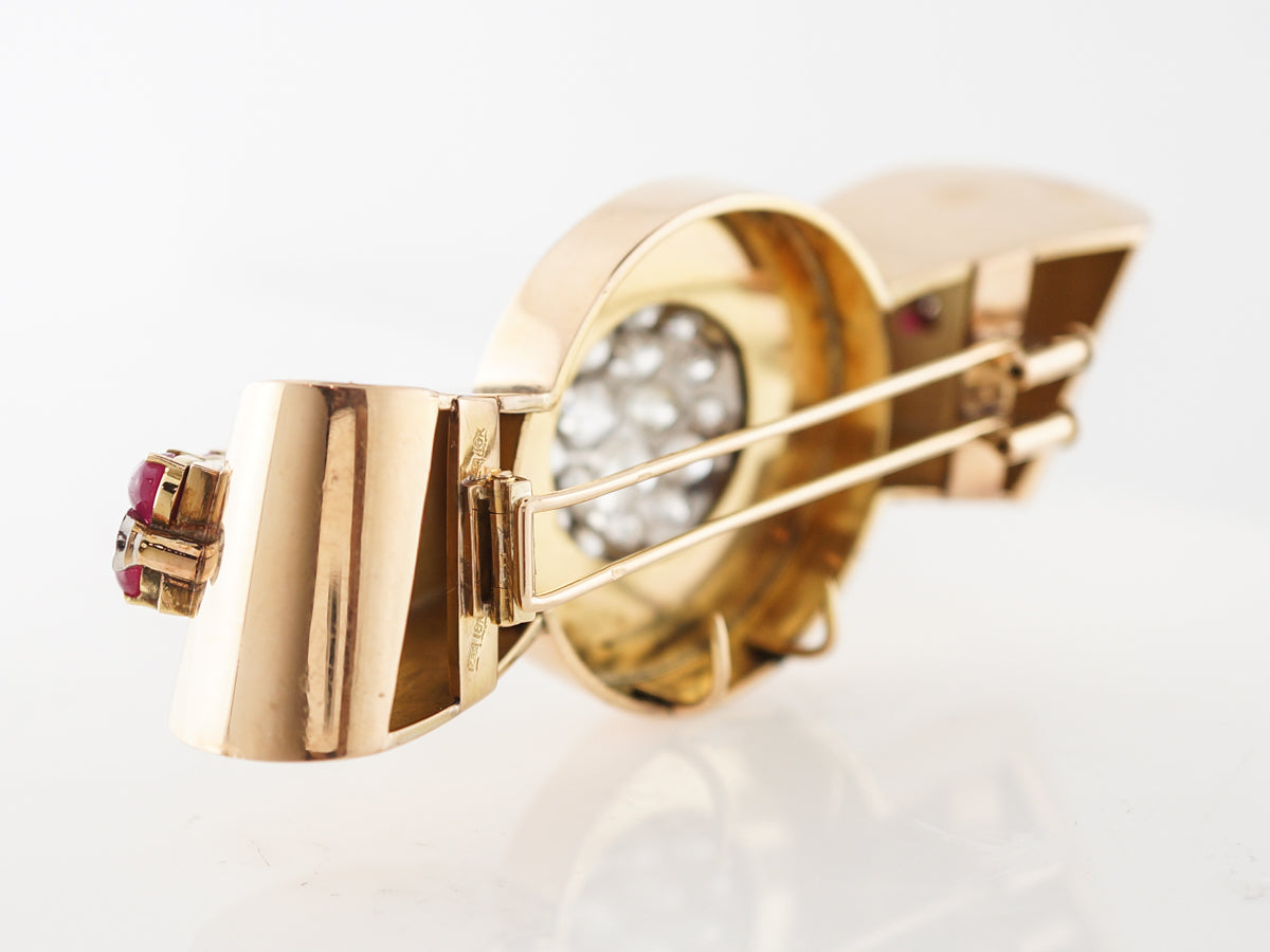 **RTV 1/9/19**Vintage Brooch Mauboussin Retro 8.82 Old European Cut Diamonds in 18k Yellow Gold & Platinum