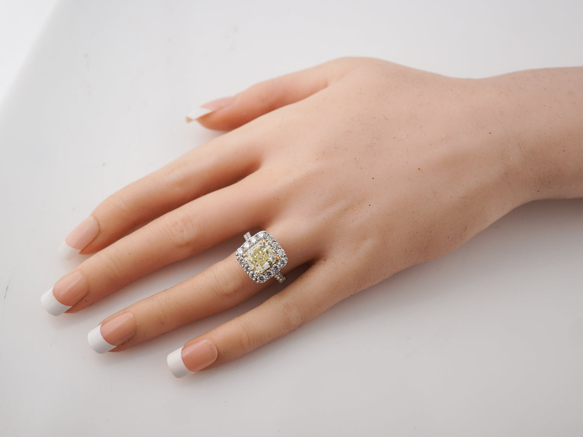 Engagement Ring Modern GIA 3.29 Rectangular Cut Diamond in 18k White & Yellow Gold