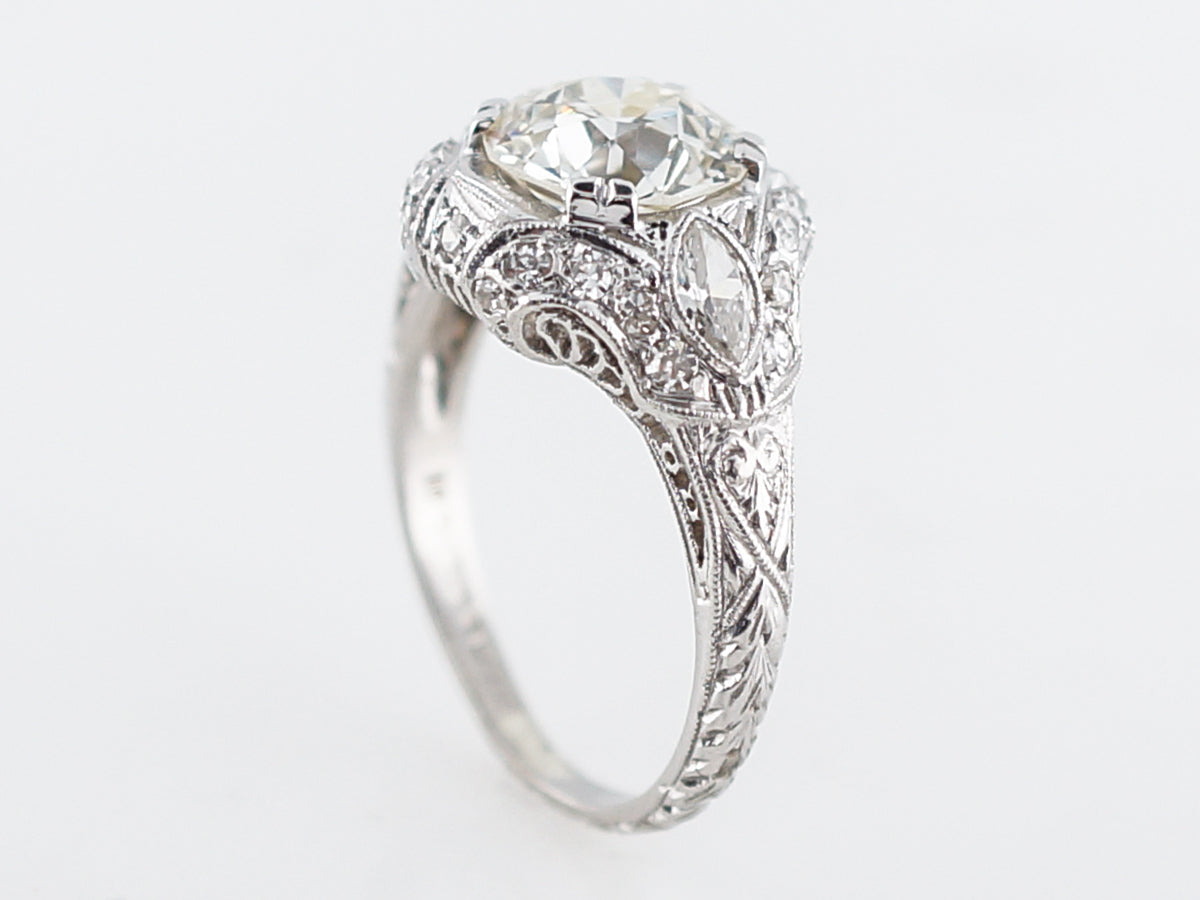 Antique Engagement Ring Art Deco 1.97 GIA Round Brilliant Cut Diamond in Platinum