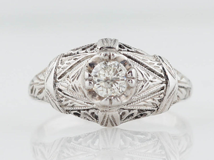 Geometric Late Art Deco Vintage Ring, 2.3 Ct Diamond Ring, store 14K White Gold, Estate Filigree Ring, Iconic Retro Anniversary Ring, Antique Ring