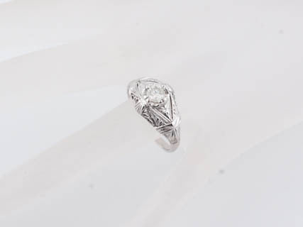 Antique Engagement Ring Late Art Deco .25ct Diamond in 14k White Gold