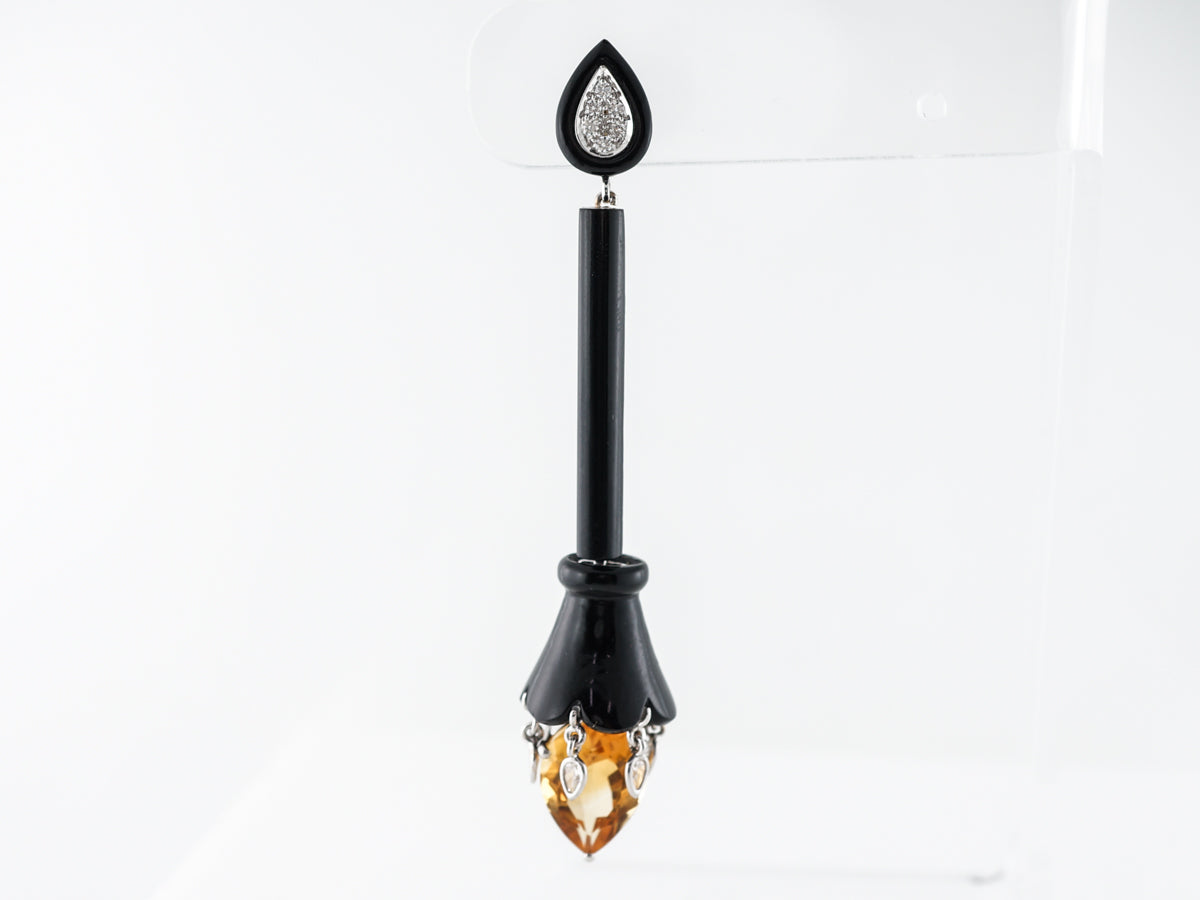 Citrine & Diamond Earrings in 14k White Gold