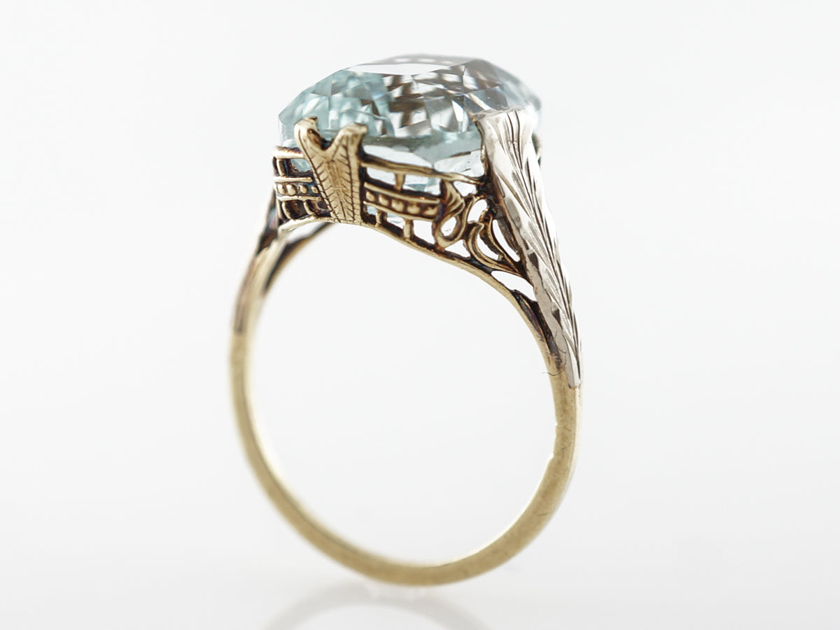 Vintage Art Deco Aquamarine Filigree Cocktail Ring
