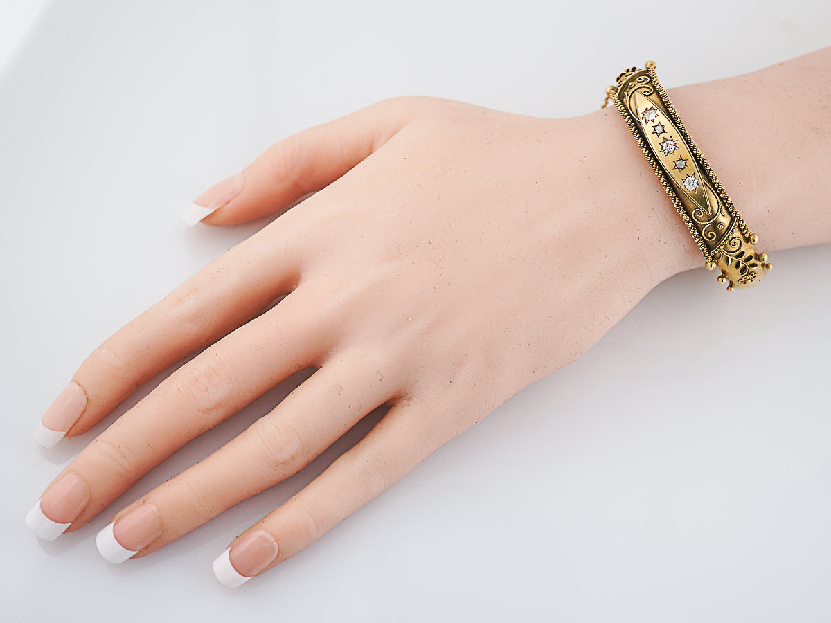 Antique Bangle Bracelet Victorian .41 Old European & Single Cut Diamonds in 15K Yellow Gold