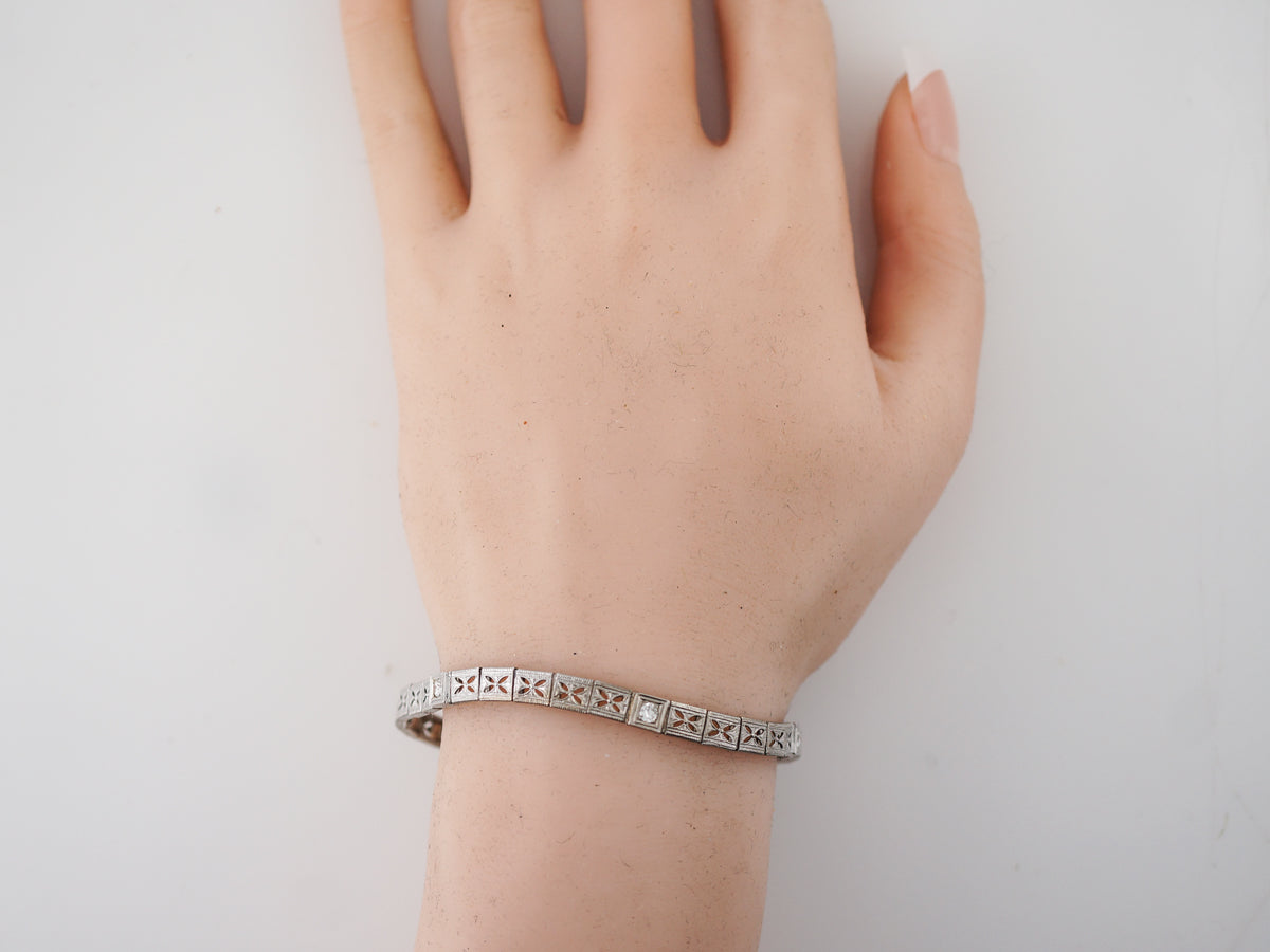 Antique Bracelet Art Deco .18 Round Brilliant Cut Diamonds in 14K White Gold