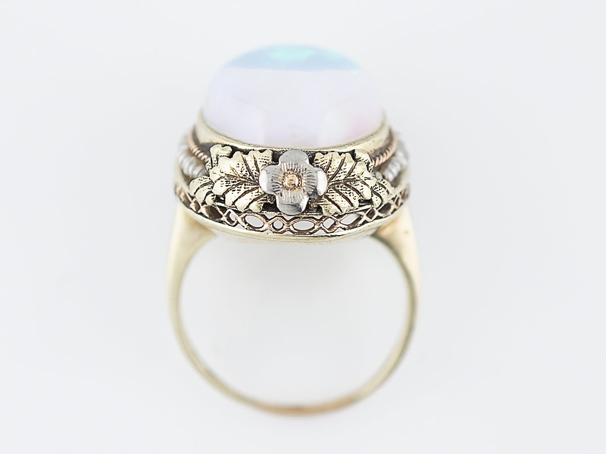 Antique Cocktail Ring Art Deco 20 Carat Cabochon Cut Opal in 14k Yellow Gold