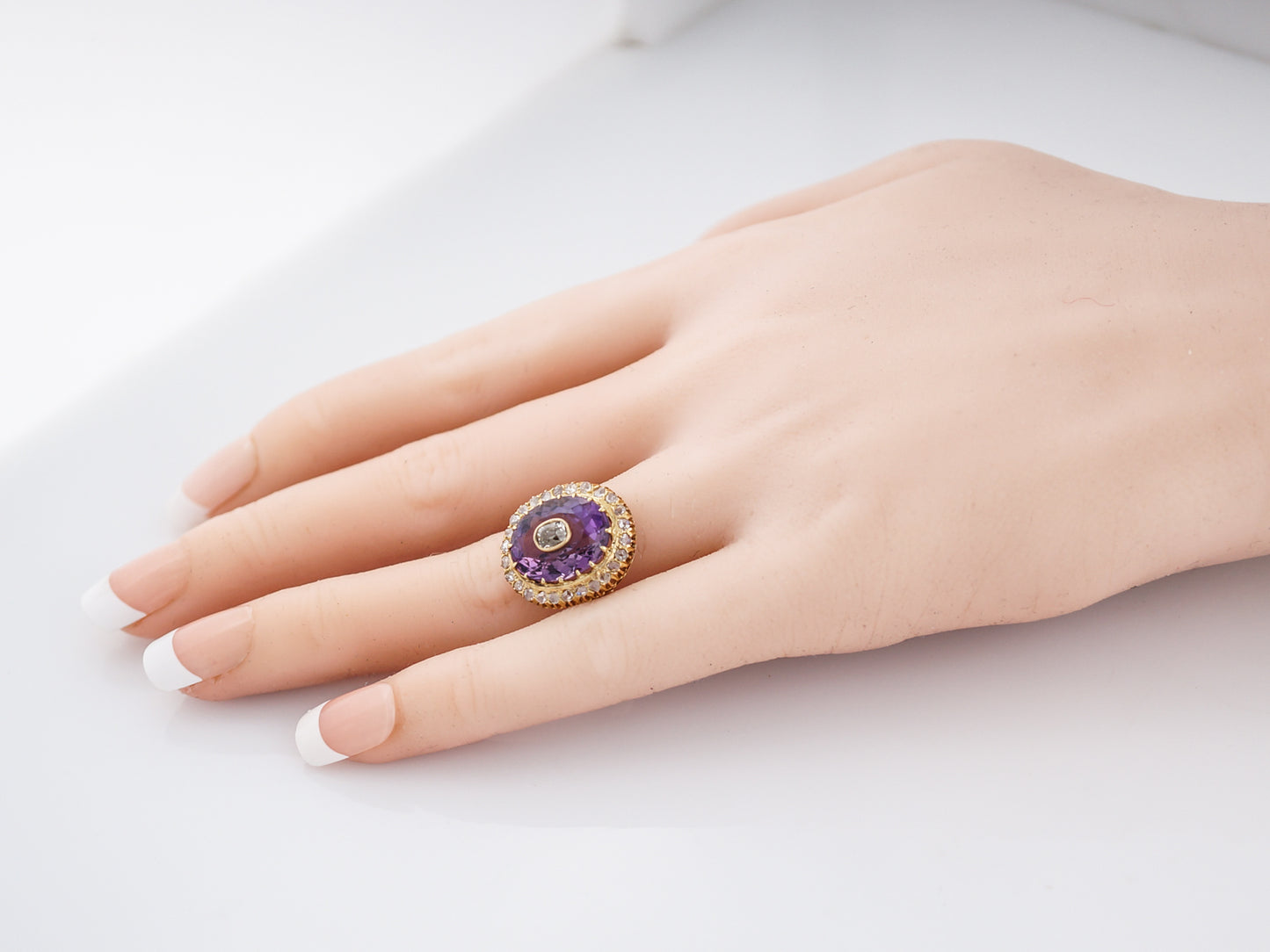 Antique Cocktail Ring Victorian 5.95 Oval Cut Amethyst in 9k Yellow Gold