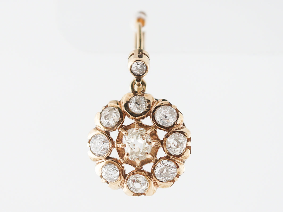 **RTV 1/9/2019**Vintage Earrings Victorian 2.80 Old Mine & Round Brilliant Cut Diamonds in 18k Yellow Gold