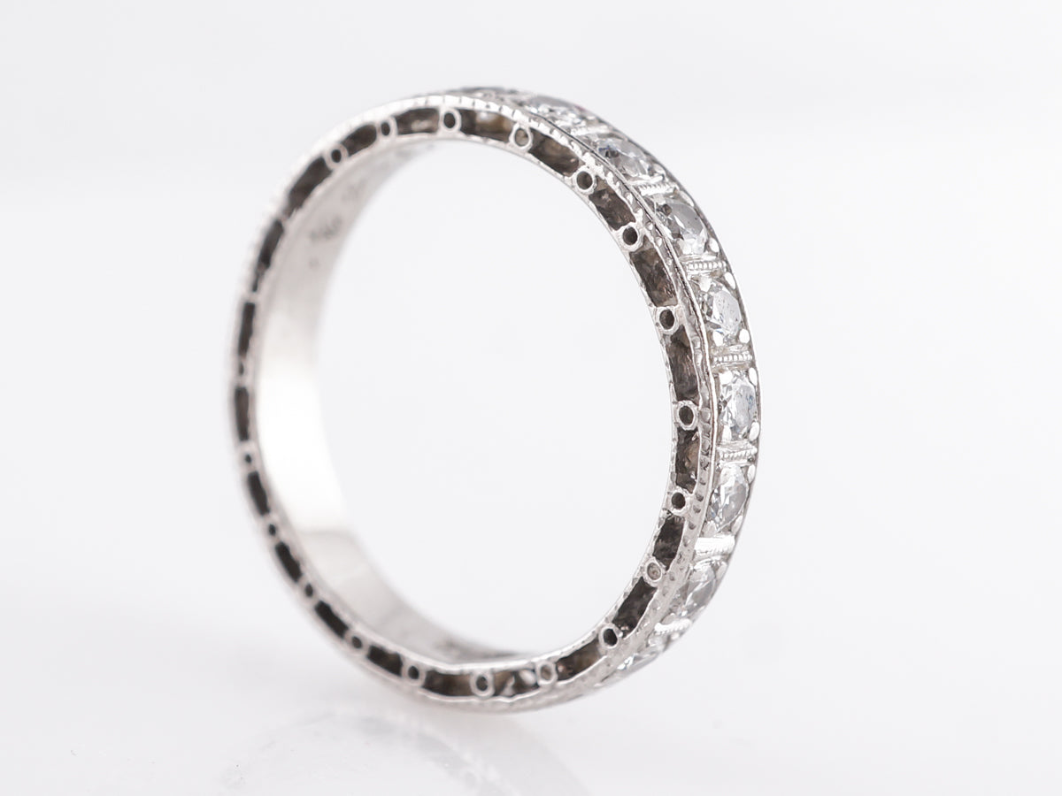 Antique Deco Wedding Band w/ Diamonds & Engraving in Platinum
