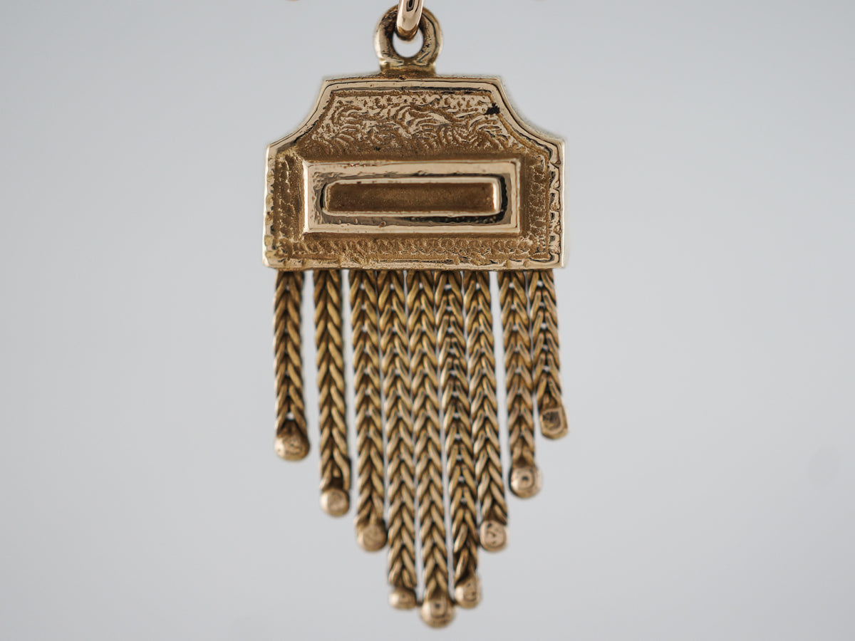 Antique Earrings Victorian Tassel Black Enamel in 14k Yellow Gold
