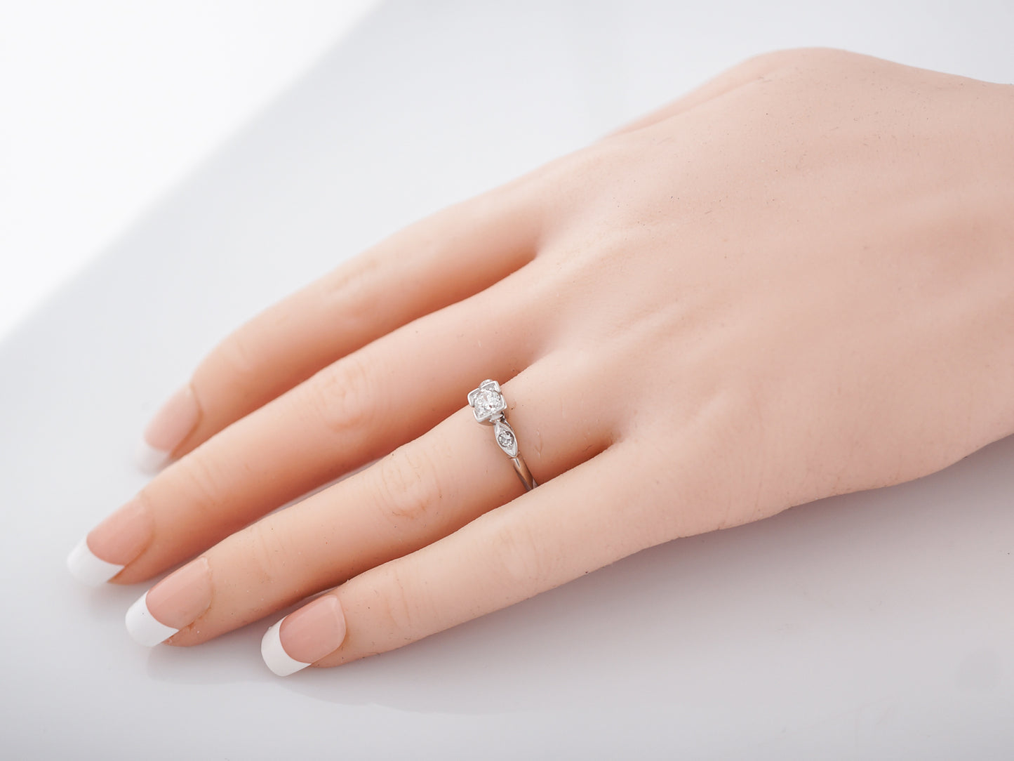 Square Antique Engagement Ring Late Art Deco Platinum