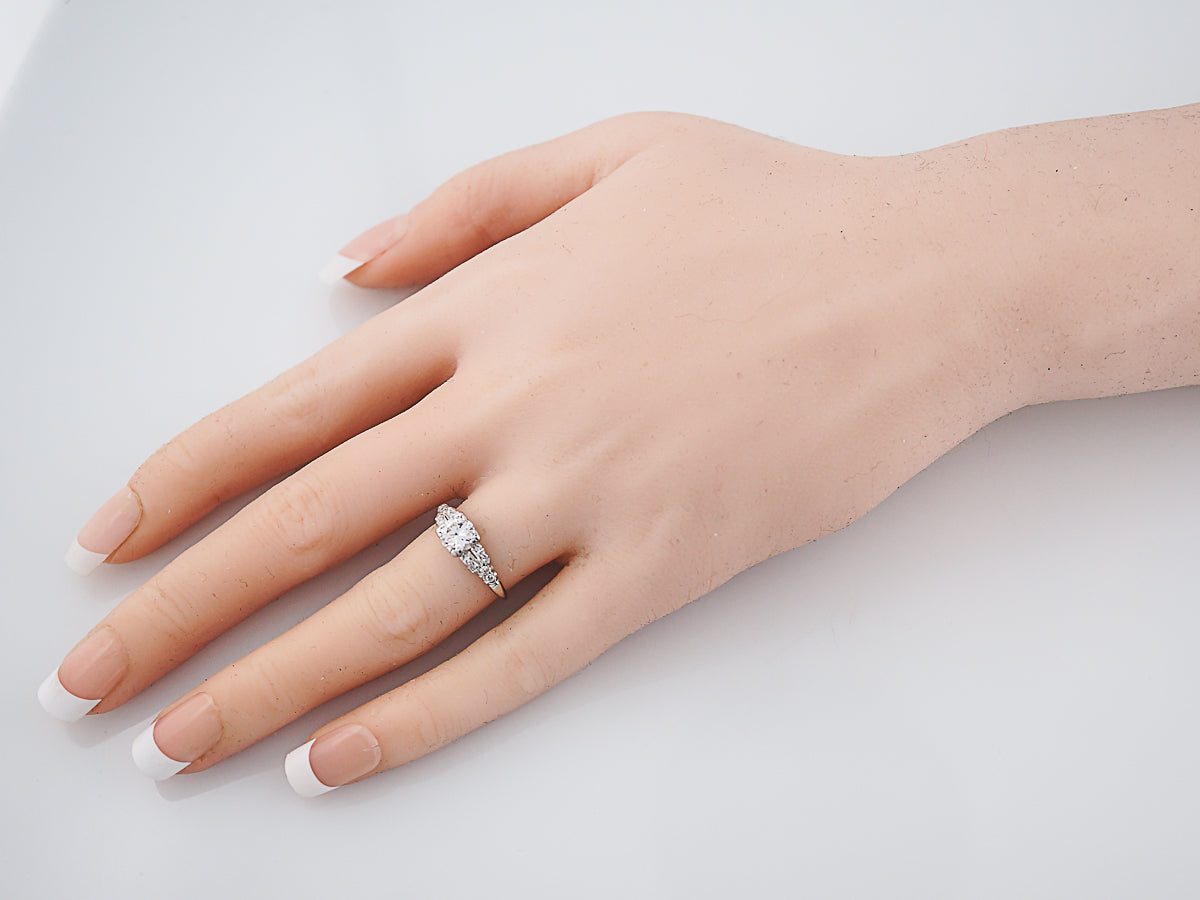 Antique Engagement Ring Art Deco .52 Round Brilliant Cut Diamond in Platinum